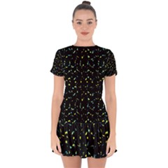 Splatter Abstract Dark Pattern Drop Hem Mini Chiffon Dress