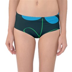 Whimsical Blue Flower Green Sexy Mid-waist Bikini Bottoms by Mariart