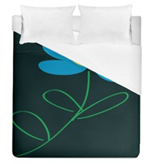 Whimsical Blue Flower Green Sexy Duvet Cover (queen Size) by Mariart