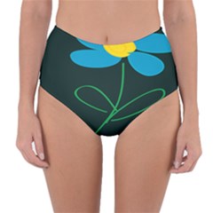 Whimsical Blue Flower Green Sexy Reversible High-waist Bikini Bottoms by Mariart