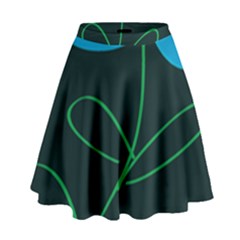 Whimsical Blue Flower Green Sexy High Waist Skirt by Mariart