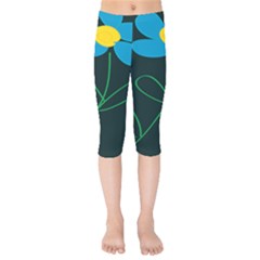 Whimsical Blue Flower Green Sexy Kids  Capri Leggings 