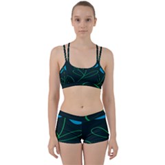 Whimsical Blue Flower Green Sexy Women s Sports Set