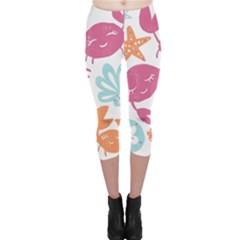 Animals Sea Flower Tropical Crab Capri Leggings  by Mariart