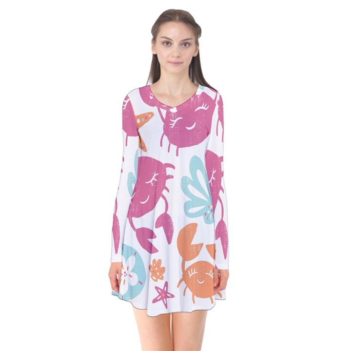 Animals Sea Flower Tropical Crab Flare Dress