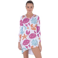 Animals Sea Flower Tropical Crab Asymmetric Cut-out Shift Dress