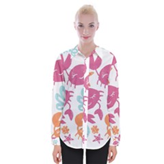 Animals Sea Flower Tropical Crab Womens Long Sleeve Shirt