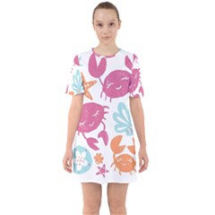 Animals Sea Flower Tropical Crab Sixties Short Sleeve Mini Dress by Mariart