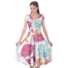 Animals Sea Flower Tropical Crab Cap Sleeve Wrap Front Dress