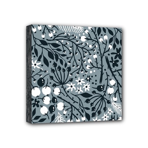 Abstract Floral Pattern Grey Mini Canvas 4  X 4 