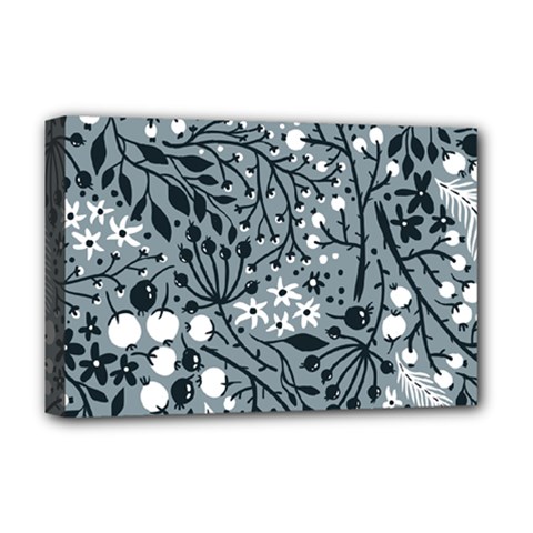 Abstract Floral Pattern Grey Deluxe Canvas 18  X 12  