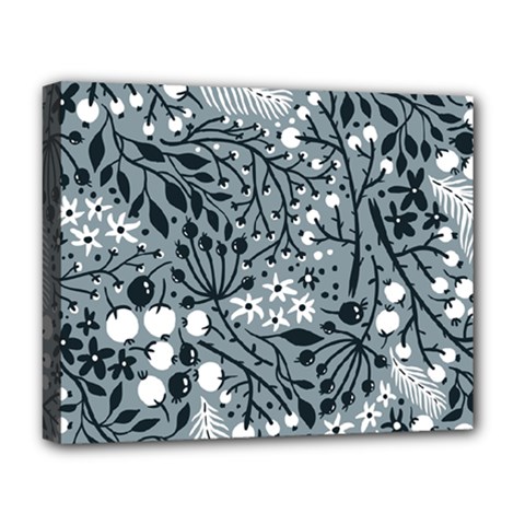 Abstract Floral Pattern Grey Deluxe Canvas 20  X 16  