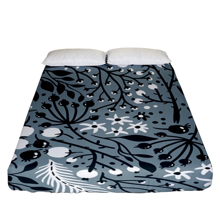 Abstract Floral Pattern Grey Fitted Sheet (King Size)