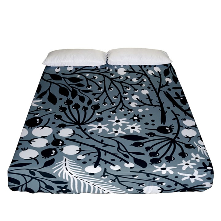 Abstract Floral Pattern Grey Fitted Sheet (California King Size)