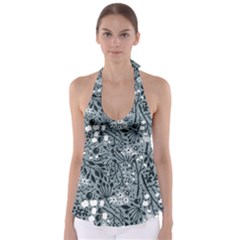 Abstract Floral Pattern Grey Babydoll Tankini Top by Mariart