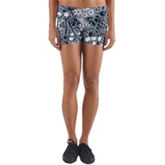 Abstract Floral Pattern Grey Yoga Shorts