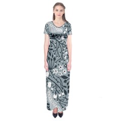 Abstract Floral Pattern Grey Short Sleeve Maxi Dress