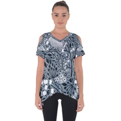 Abstract Floral Pattern Grey Cut Out Side Drop Tee