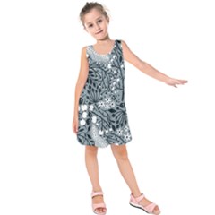 Abstract Floral Pattern Grey Kids  Sleeveless Dress by Mariart