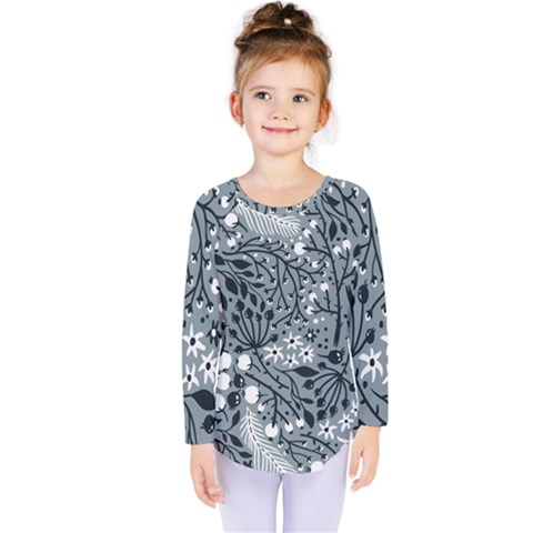 Abstract Floral Pattern Grey Kids  Long Sleeve Tee by Mariart