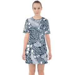 Abstract Floral Pattern Grey Sixties Short Sleeve Mini Dress by Mariart