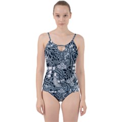 Abstract Floral Pattern Grey Cut Out Top Tankini Set by Mariart