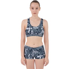 Abstract Floral Pattern Grey Work It Out Sports Bra Set by Mariart