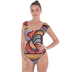 Beautiful Pattern Background Wave Chevron Waves Line Rainbow Art Short Sleeve Leotard  by Mariart