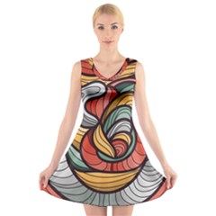 Beautiful Pattern Background Wave Chevron Waves Line Rainbow Art V-neck Sleeveless Skater Dress by Mariart