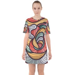 Beautiful Pattern Background Wave Chevron Waves Line Rainbow Art Sixties Short Sleeve Mini Dress