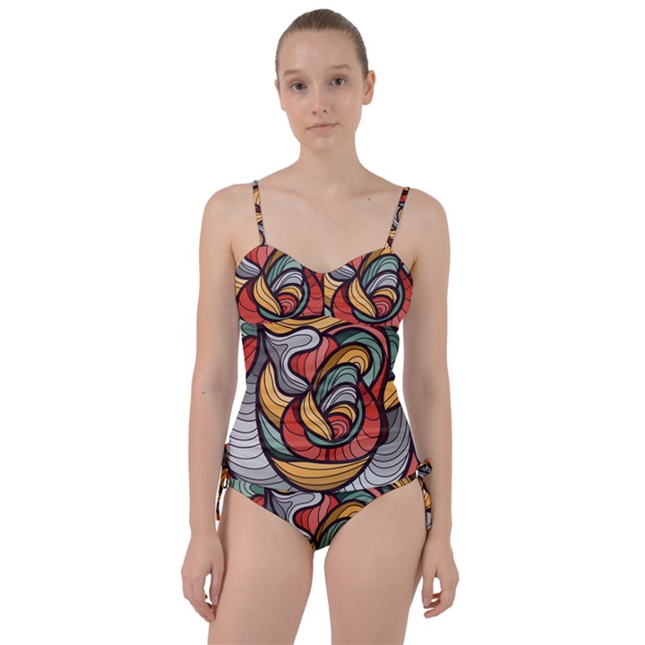 Beautiful Pattern Background Wave Chevron Waves Line Rainbow Art Sweetheart Tankini Set