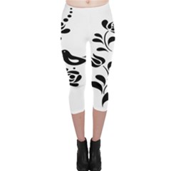 Birds Flower Rose Black Animals Capri Leggings 