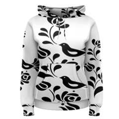 Birds Flower Rose Black Animals Women s Pullover Hoodie by Mariart