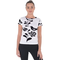 Birds Flower Rose Black Animals Short Sleeve Sports Top 