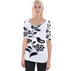 Birds Flower Rose Black Animals Wide Neckline Tee