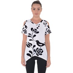 Birds Flower Rose Black Animals Cut Out Side Drop Tee