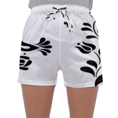 Birds Flower Rose Black Animals Sleepwear Shorts