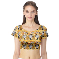 Amfora Leaf Yellow Flower Short Sleeve Crop Top (tight Fit) by Mariart