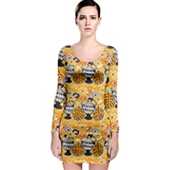 Amfora Leaf Yellow Flower Long Sleeve Bodycon Dress by Mariart