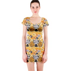 Amfora Leaf Yellow Flower Short Sleeve Bodycon Dress by Mariart