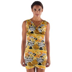 Amfora Leaf Yellow Flower Wrap Front Bodycon Dress by Mariart