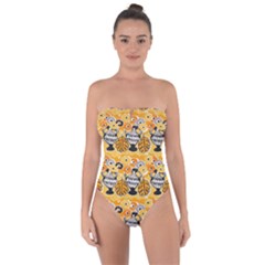 Amfora Leaf Yellow Flower Tie Back One Piece Swimsuit