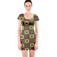 African Textiles Patterns Short Sleeve Bodycon Dress by Mariart