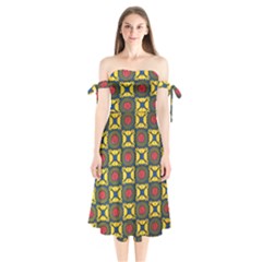 African Textiles Patterns Shoulder Tie Bardot Midi Dress