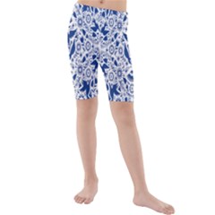 Birds Fish Flowers Floral Star Blue White Sexy Animals Beauty Kids  Mid Length Swim Shorts