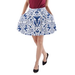 Birds Fish Flowers Floral Star Blue White Sexy Animals Beauty A-line Pocket Skirt by Mariart