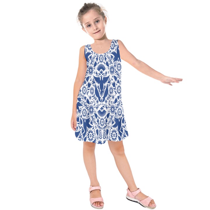 Birds Fish Flowers Floral Star Blue White Sexy Animals Beauty Kids  Sleeveless Dress