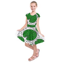 Bottna Fabric Leaf Green Kids  Short Sleeve Dress