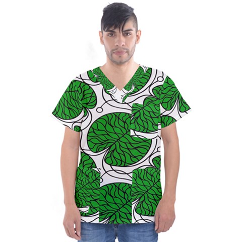 Bottna Fabric Leaf Green Men s V-neck Scrub Top by Mariart