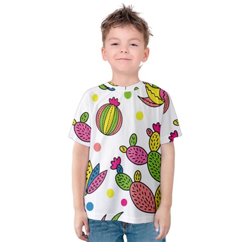 Cactus Seamless Pattern Background Polka Wave Rainbow Kids  Cotton Tee by Mariart